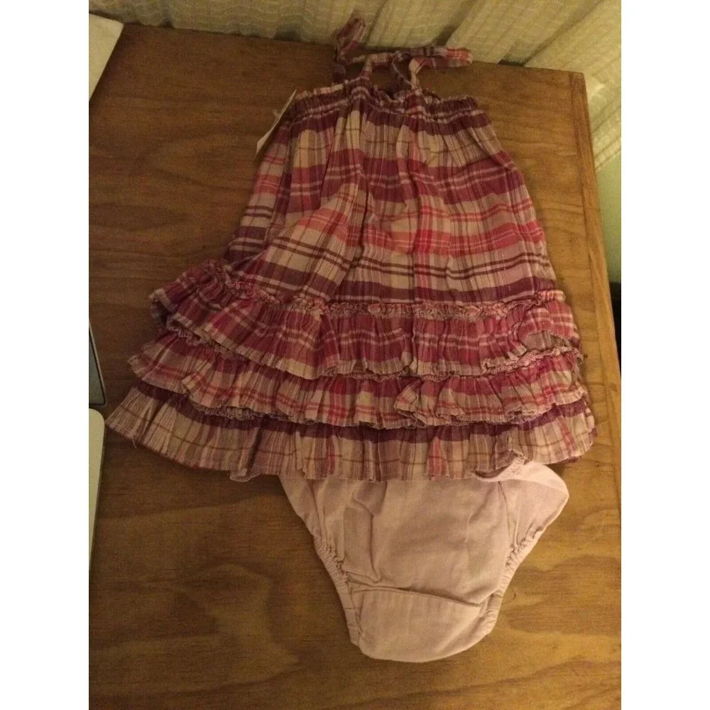 BabyGap Purple Plaid Cotton Dress 12-18 months GUC Matching Bloomers Ruffles